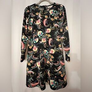 LOFT Black Floral Long Sleeve Dress